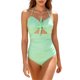 thumbnail image 2 of Trajes de baño para mujer, Trajes de baño para mujer, Traje de baño bikini de tirantes sin espalda de color liso para mujer, Conjunto de bikini con bloques de color y hombros descubiertos, Traje de ba, 2 of 5