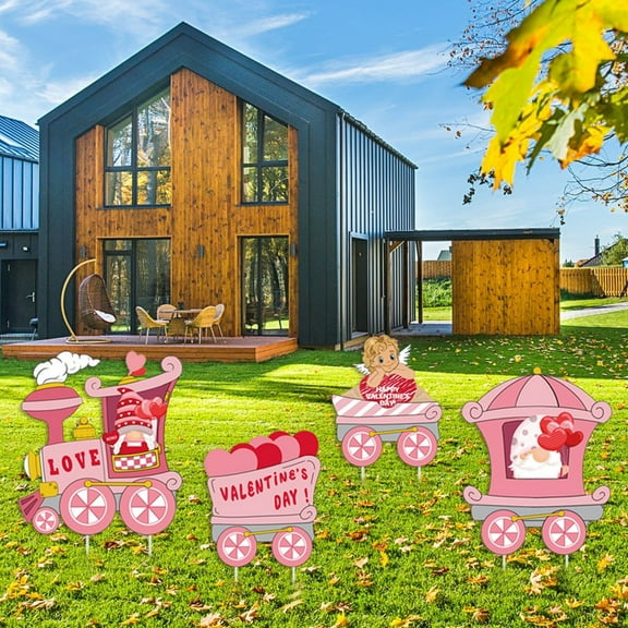 4 Pack Valentines Day Decorations Large Valentine's Day Yard Sign with Stakes Gnome Outdoor Lawn Decorations Valentine Love Heart Outdoor Garden Signs for Anniversary Wedding Party Decor