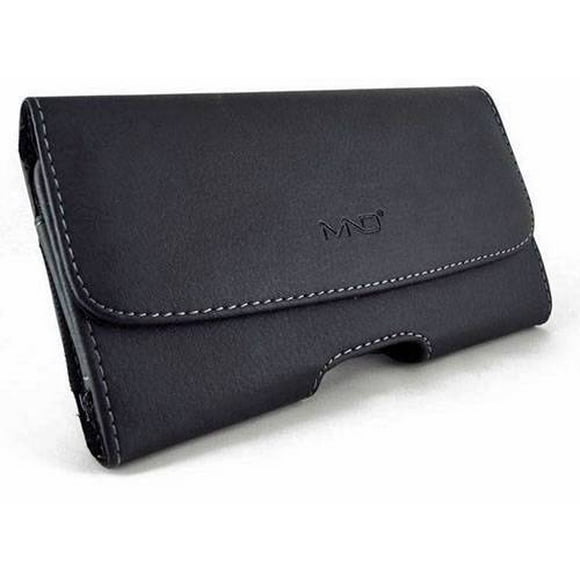 Premium Leather Pouch Holster Belt Case for LG G8 ThinQ, Q9, G7 Fit, G7 One w/ Clip / Loops (Fits w/ Otterbox Symmetry Commuter / Lifeproof Case On) - Black