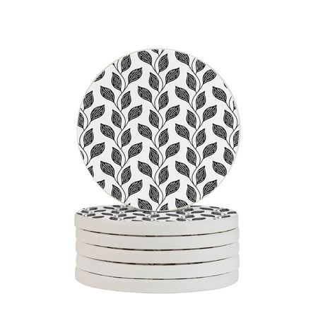 

Circular Drink Coasters Set Ethnic Boho Pattern Black Beautiful Home Decor Diatomite Heat-Resistant Diatomite Protect Table Countertop