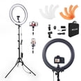 thumbnail image 1 of Kit de luces tipo anillo LANGELECTR, 18 cm, 55 W, 5500 K, con soporte y clip para teléfono, 1 of 6