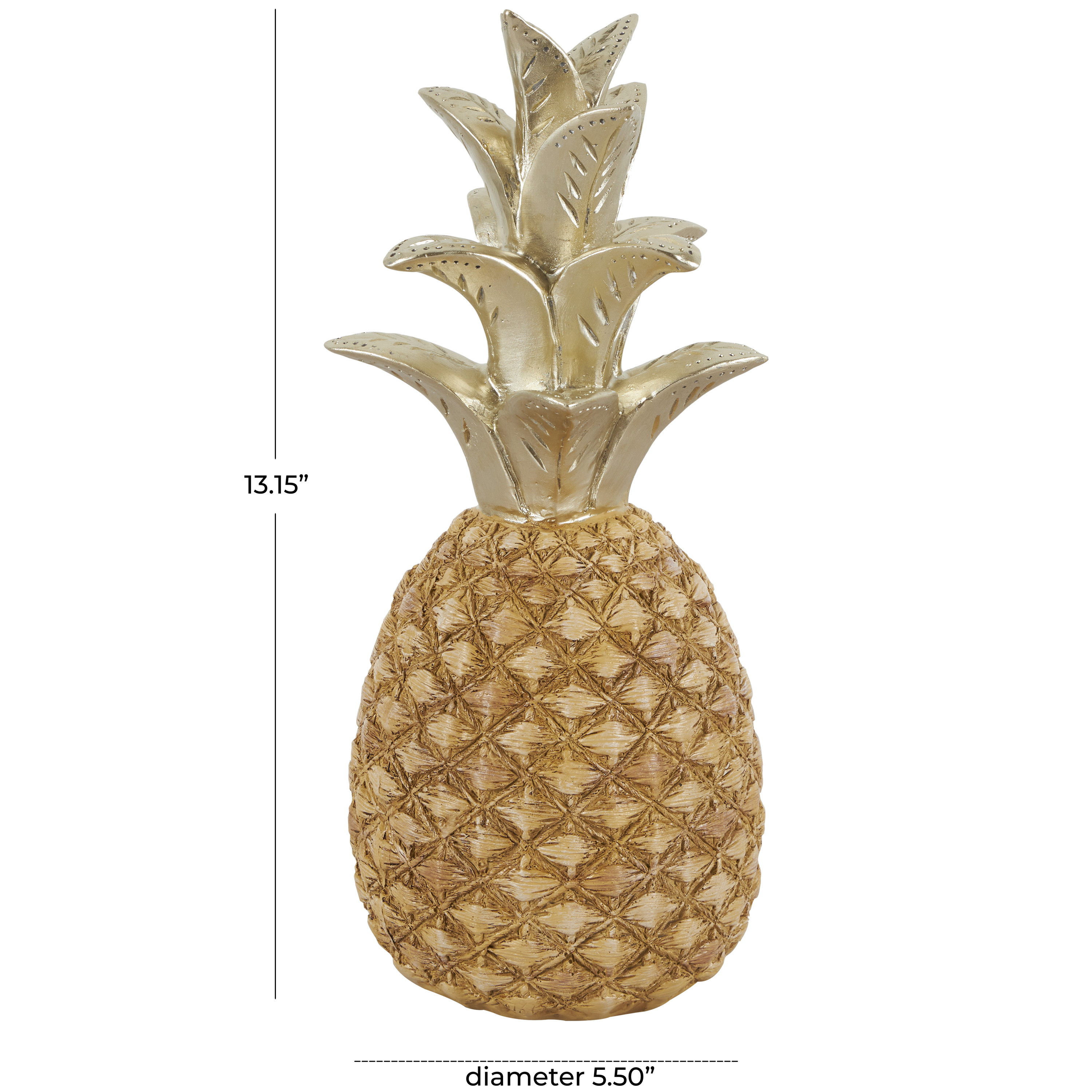 6" x 13" Gold Resin Textured Pineapple Fruit Sculpture with Carved Gold Top, by DecMode