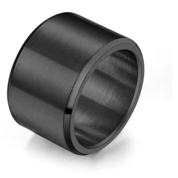 QQTDFG 15mm Mens Womens Stainless Steel Wide Ring Cool Plain Band Matte Finish Flat Top-Black-12
