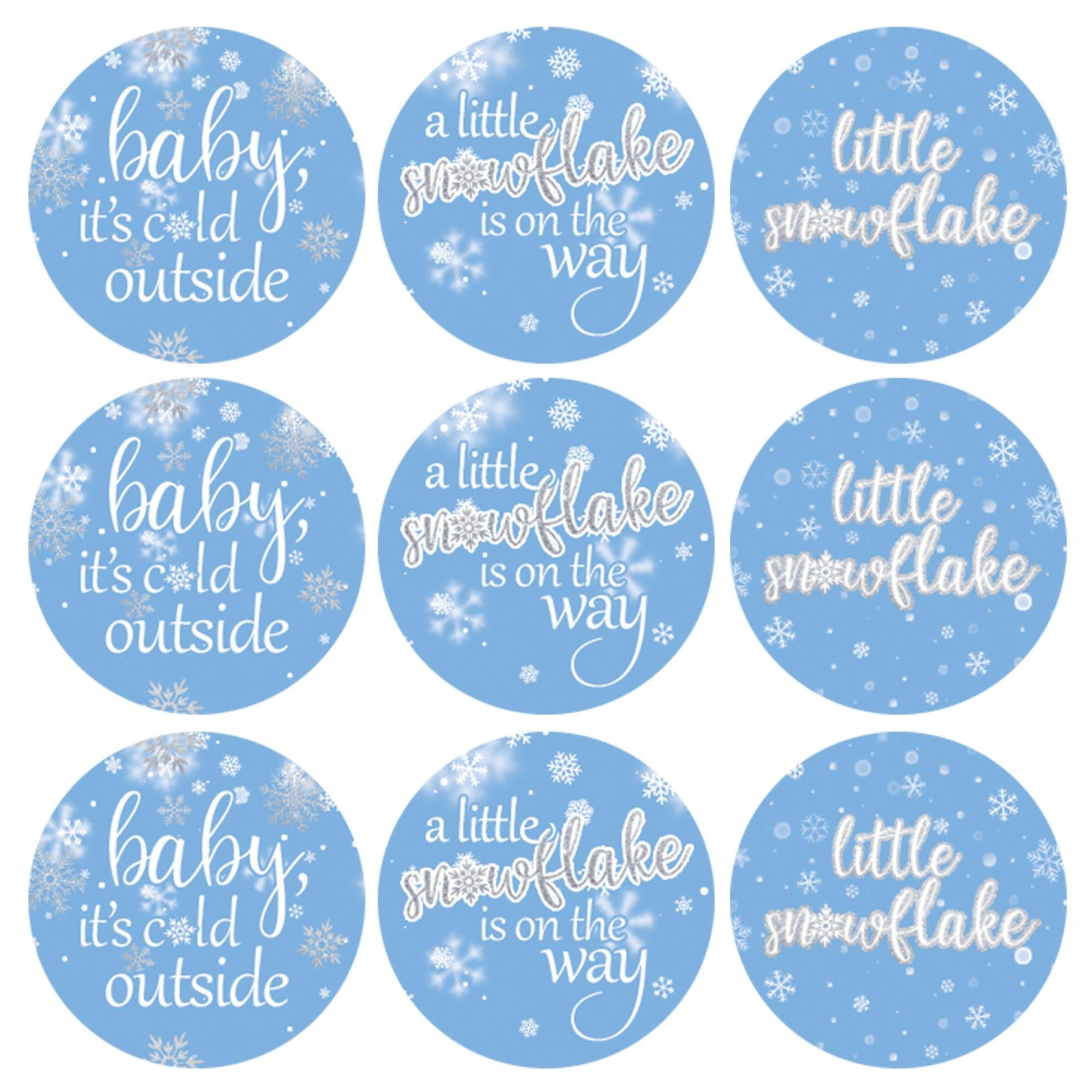 Baby It's Cold Outside Stickers Baby Shower Thank You Stickers Blue Snowflakes 