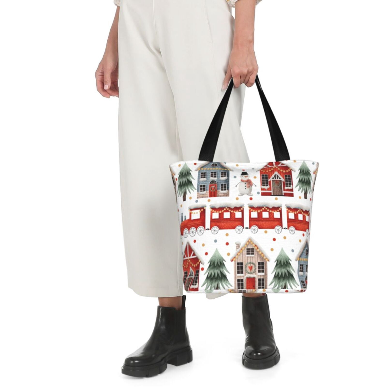 Ratiio Christmas Houses Print Shoulder Bag for Women, Polyester Crossbody Purse Lightweight Handbag for Daily Travel and Casual Use