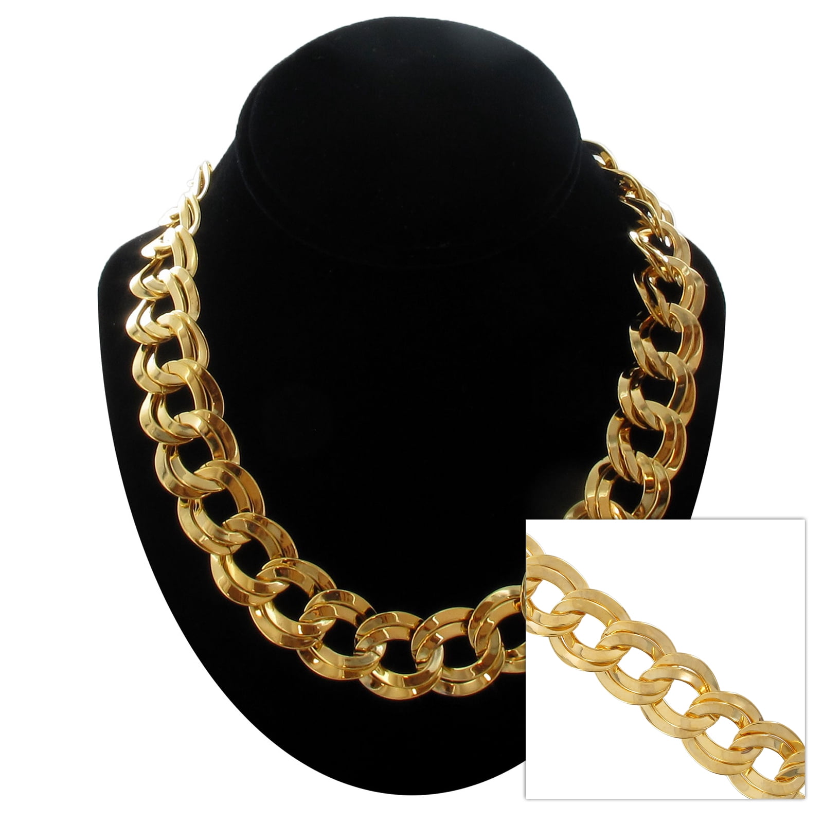 Ky & Co USA Chunky Thick Gold Tone Double Curb Chain Necklace Womens Jewelry 18"
