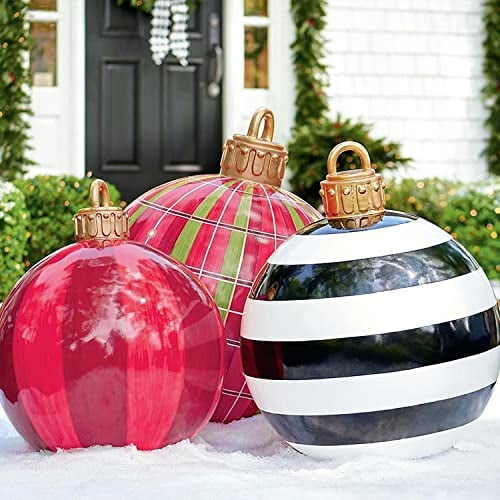 PVC Inflatable Christmas Balls 23.6" Extra Large Outdoor Christmas Ornaments for Indoor Porch Patio, Inflatable Christmas Decorations for The Yard with Pump (3pcs)
