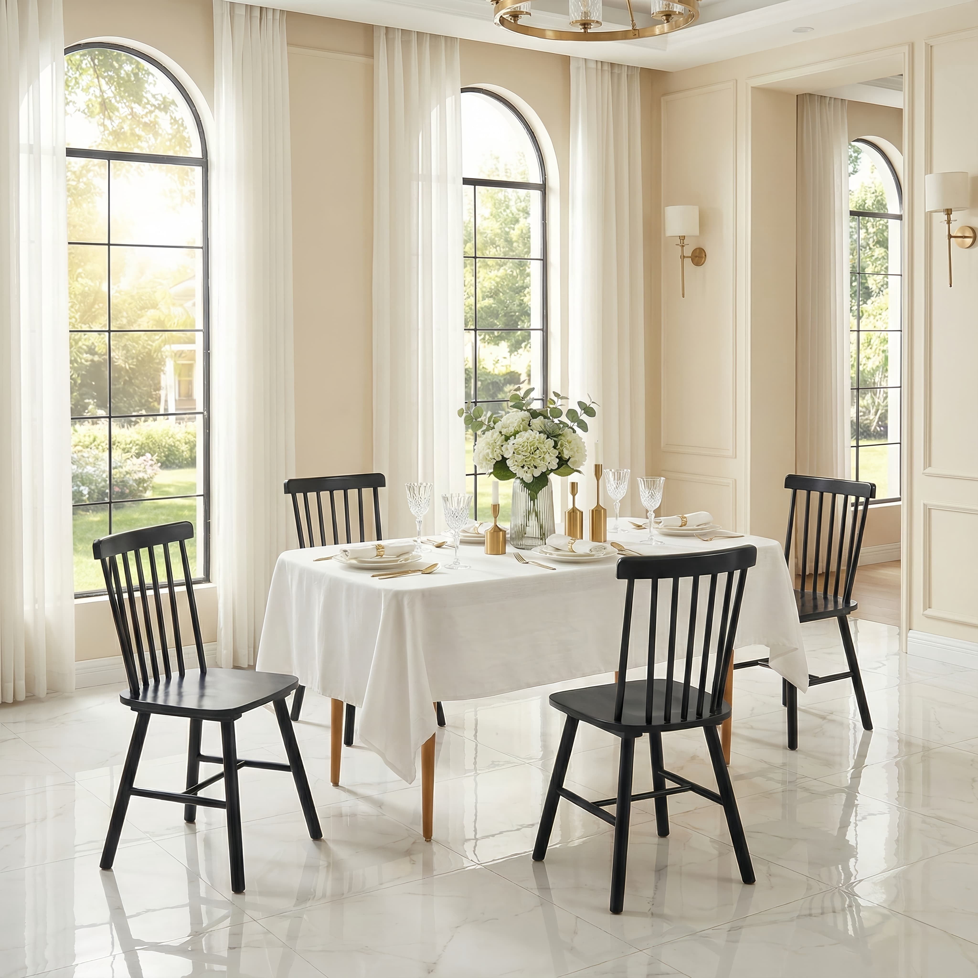 TrumanPick Farmhouse Windsor Dining Chairs Set of 4, Spindle Back Wood Dining Room Chairs, Kitchen Chairs for Living Room & Restaurant, Black