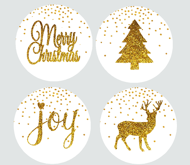 Christmas Designer Stickers Labels Envelope Seals Gold Silver Red Green  x 50 