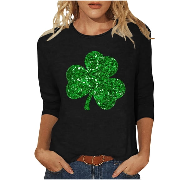 YABCSAZ St Patrick's Day Sweatshirts for Women Casual Loose Oversize Shirts 3/4 Sleeve Irish Shirts Shamrock Clover Printed Blouse, Paddy's Day Great Parade Tops
