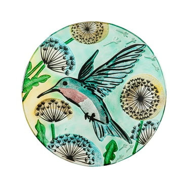 Evergreen 18" Glitter Hand Painted and Embossed Bird Bath, Hummingbird