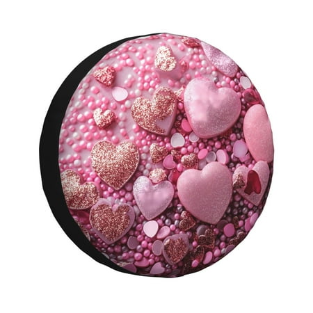 Gaeub Pink Glitter Heart Candy 14-17in Tire Cover Spare Tire Cover for Camper Caravan Trailer Car Truck SUV Jeep-17 inch
