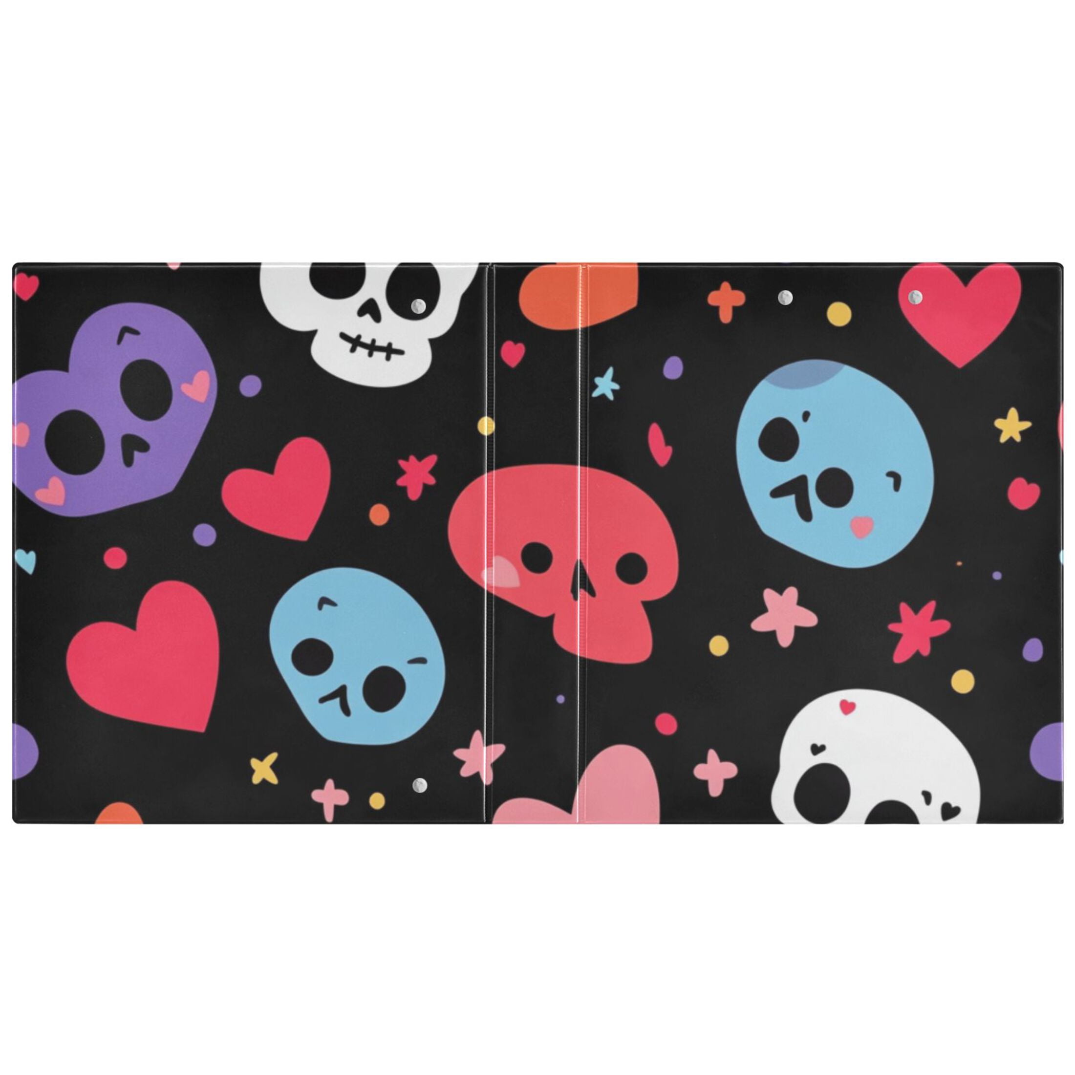 Hearts Skulls 3 Ring Binders 1.5 inch Hardcover File Folders with Interior Pockets A4 Size Organizer for School Office Hospital