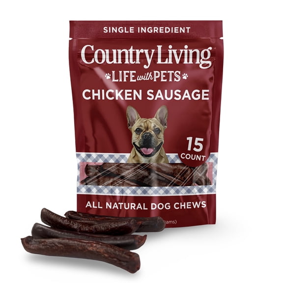 Country Living 4”-5” Beef Flavored Chicken Sausage Dog Treats – 15 Count Bag