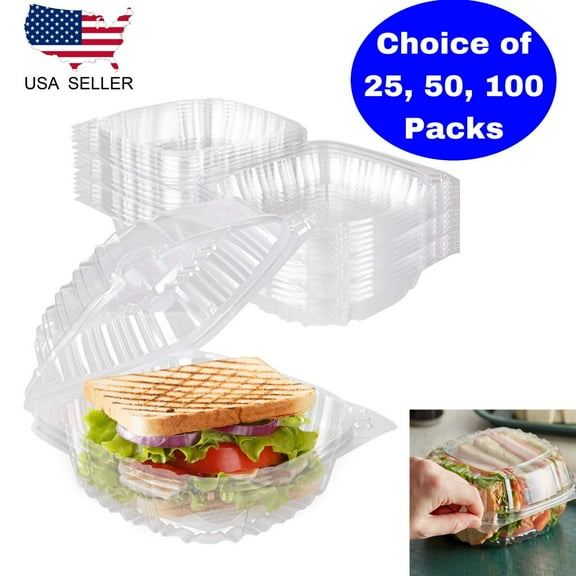 Clear Hinged Lid Plastic Food Container Take Out Salad Snack Desserts Container