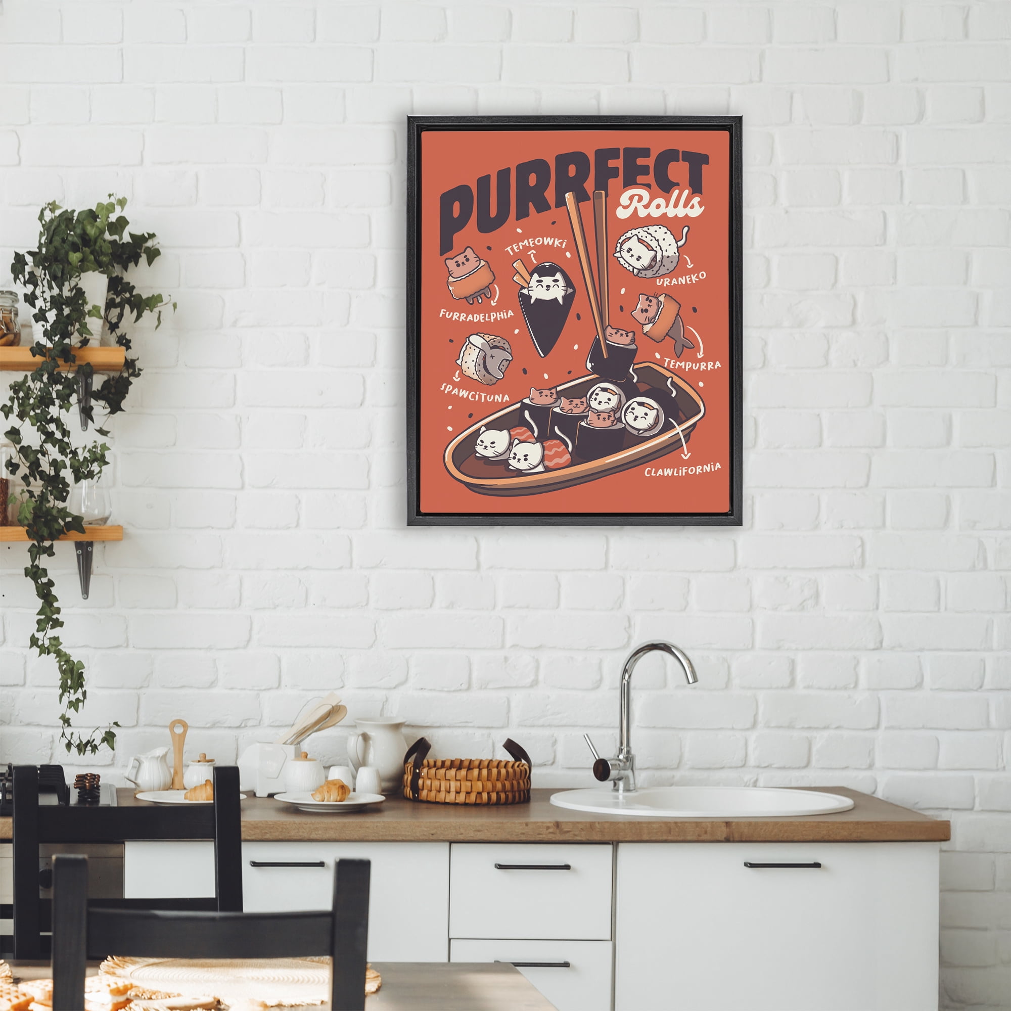Stupell Industries Purrfect Rolls Sushi Cats Black Framed Floater Canvas Wall Art, design by Tobe Fonseca