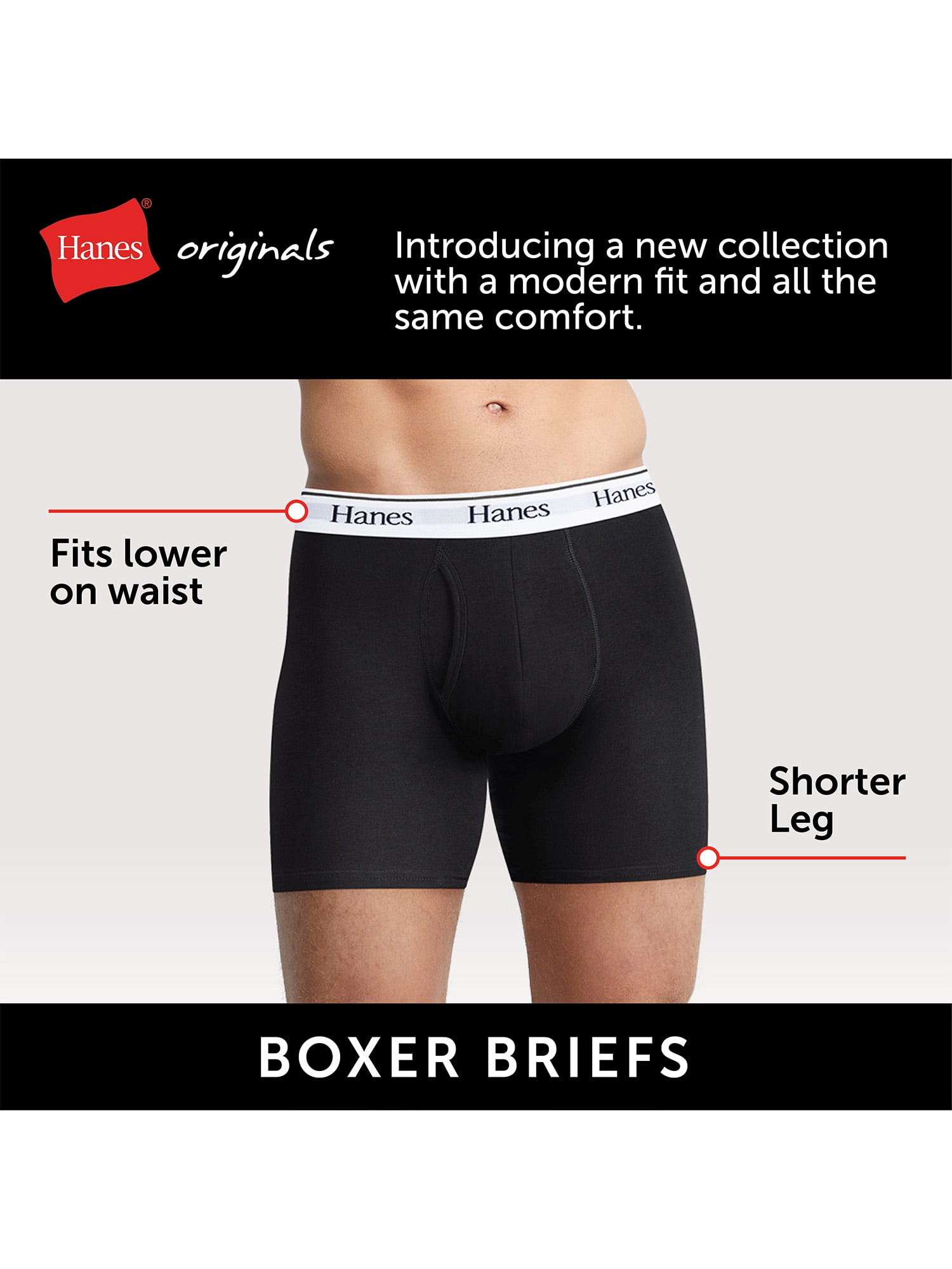 Hanes Originals Men’s Boxer Briefs, Moisture-Wicking Stretch Cotton, Blues, 6-Pack
