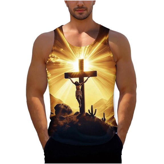 QSAWXQZ Men's Graphic Tank Tops Jesus Cross Printed Sleeveless T Shirts Christian Lightweight Breathable Muscle Shirts Athletic Summer Beach Casual Wear S
