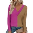thumbnail image 2 of Kagetolytai Long Sleeve Shirts for Women Womens V Neck Long Sleeve Shirts Dressy Casual Tops Trendy Loose Tunic Tops Blouse Long Sleeve Shirt Hot Pink 3X, 2 of 6