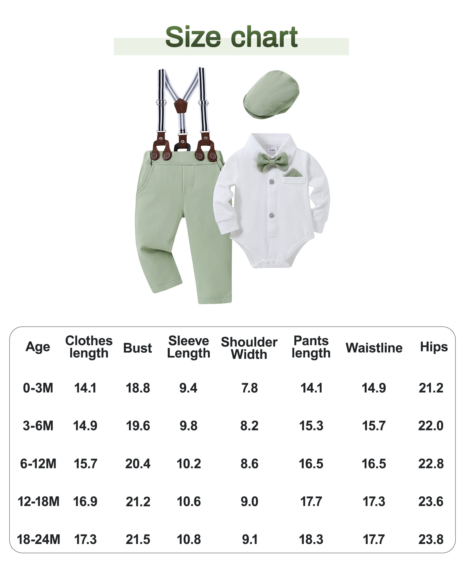SANMIOI Infant Baby Boy Clothes 0-24 Months Gentleman's Suit Outfit Formal Shirt Suspender Pants Hat Bowtie 4pcs