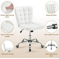 thumbnail image 5 of CRXX Armless Desk Chair Modern Tufted Office Chair Faux Leather Upholstered Computer Chair with Adjustable Seat Height and Rolling Wheels for Home/Office, White, 5 of 10
