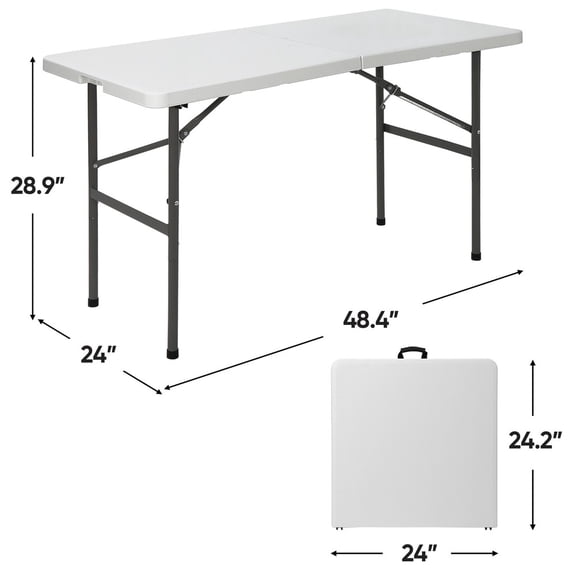 WSSYzyzf 4FT Foldable Table, Durable Picnic Party Camping Desk with Carry Handle, White