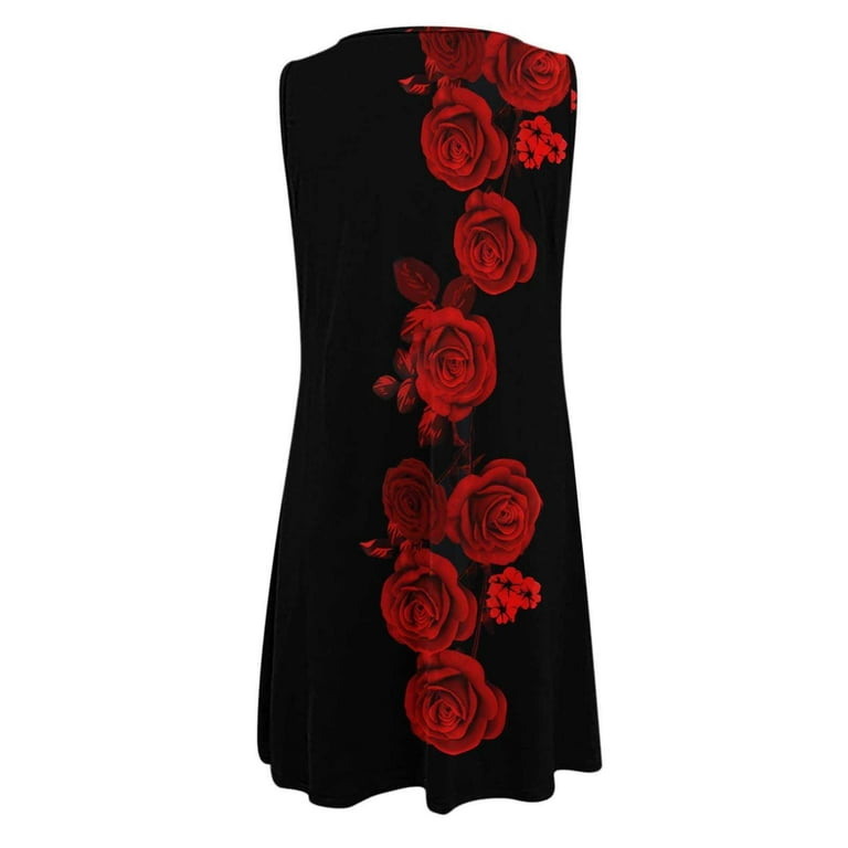 Usmixi Women Formal Dresses-Women Tunic Dresses Summer Beach Sunflower  Print Sleeveless Tank Mini Dress Casual Hollowed Crewneck Tight Waist Dress  Red XL - Walmart.com