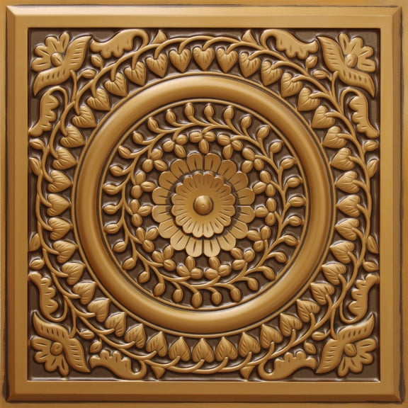 Dundee Deco's Rustic Antique Gold Floral Glue Up/Drop In Ceiling Panels, 2 ft. X 2 ft. (4 sq ft.) each, Pack of 50