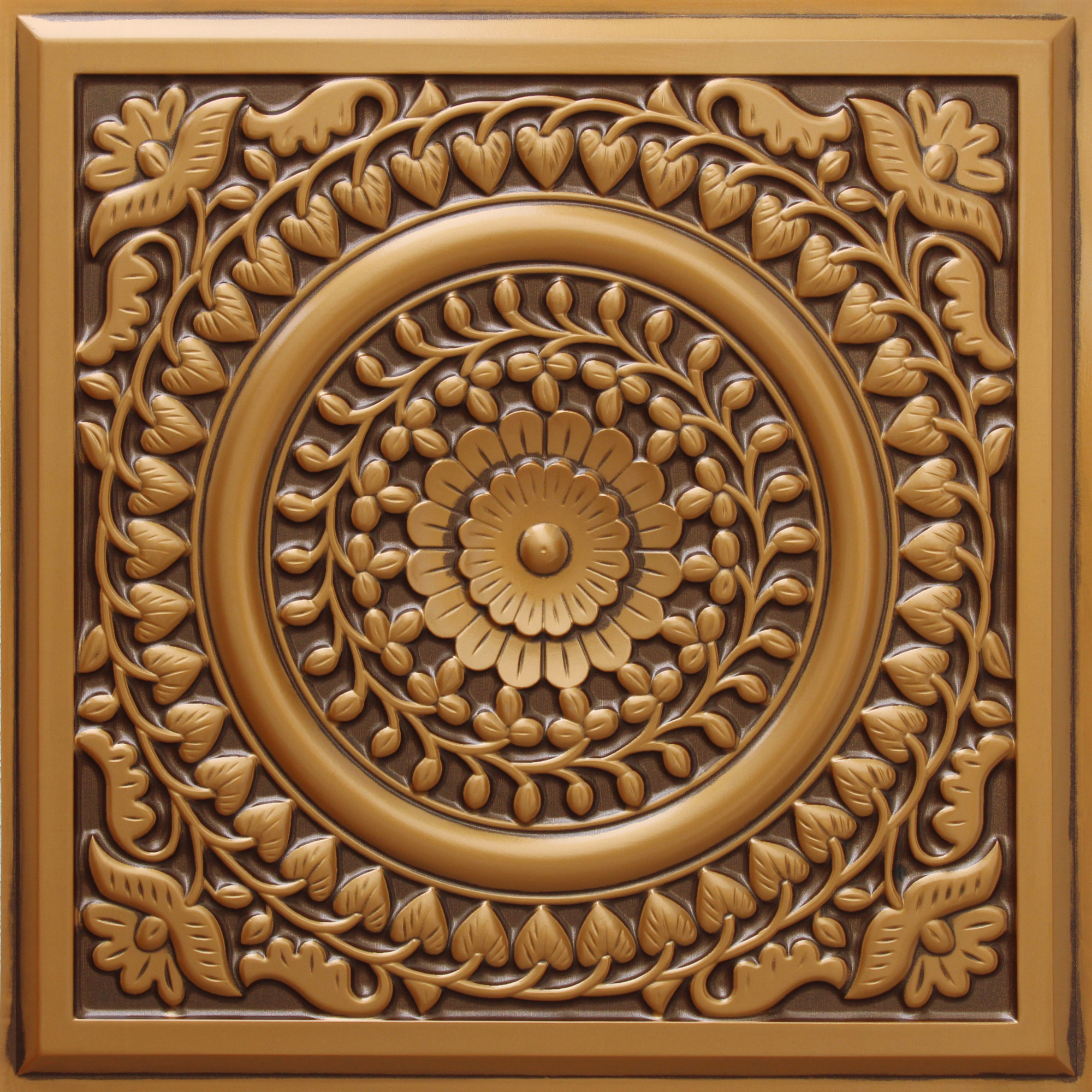 Dundee Deco's Rustic Antique Gold Floral Glue Up/Drop In Ceiling Panels, 2 ft. X 2 ft. (4 sq ft.) each, Pack of 25