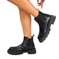 thumbnail image 4 of EKVAHL Women's Chunky Platform Chelsea Boots Lug Sole Slip‑On Ankle Booties Round Toe Waterproof Fall Winter Short Boots Black, 4 of 6
