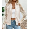 thumbnail image 4 of Bomber Jacket Women Varsity Casual Zip Lace Embroidery Long Sleeve Fall Fashion Short Outerwear with Pockets, 4 of 5