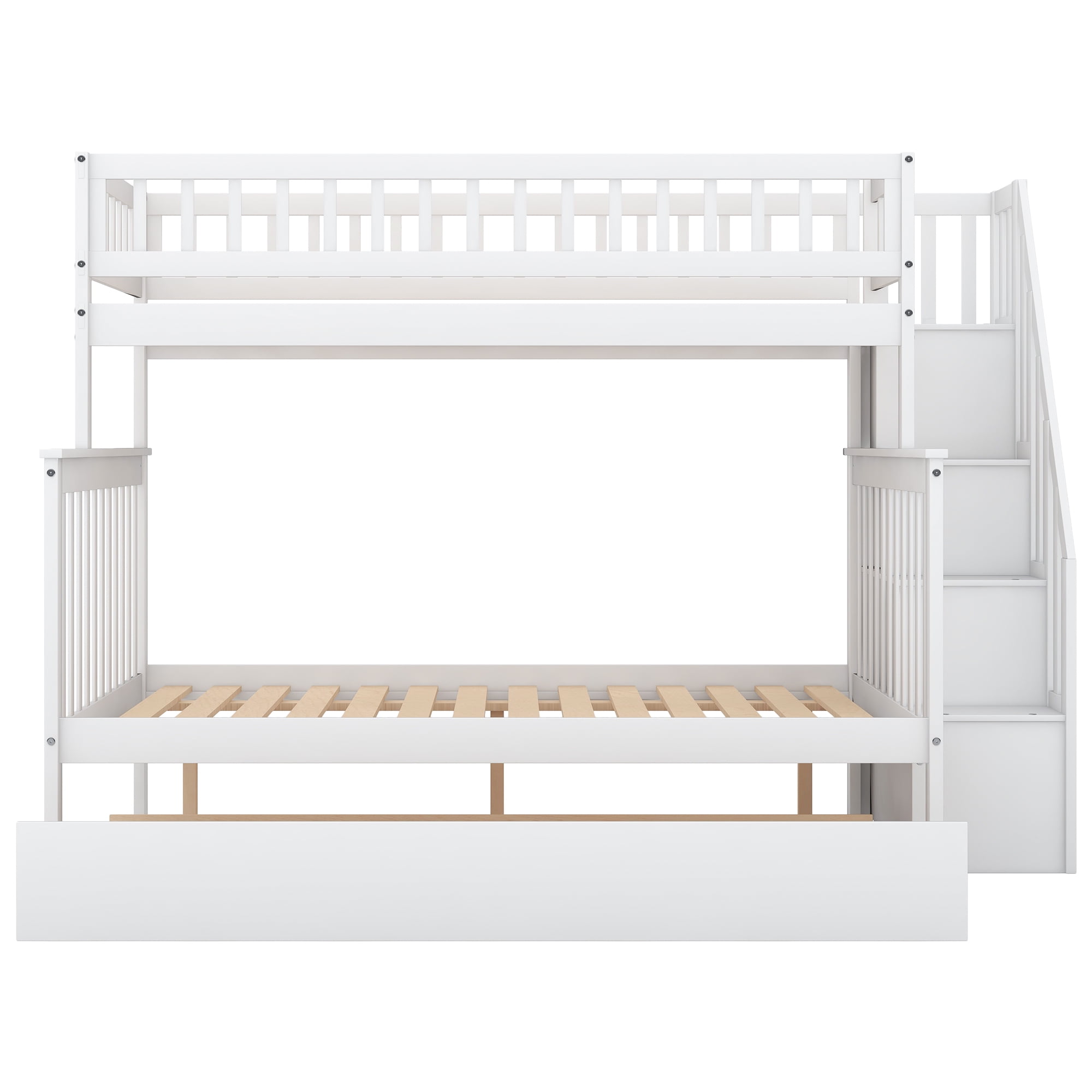EUROCO Twin over Full Bunk Bed with Twin Trundle Bed and Storage Shelves for Kids, Three Beds with Storage for Kids Teens Adults, White