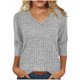 thumbnail image 3 of Sudaderas con capucha bonitas,Camiseta de mujer con cuello en V y manga 3/4, blusa informal de color liso, de poliéster, cómoda para uso diario, sopatenor, 3 of 9