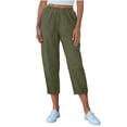 thumbnail image 2 of ClodeEU Women's Elastic Waist Linen Blend Capri Pants,Loose Fit Cropped Trousers with Pockets for Summer Army Green,Women's Plus L, 2 of 8