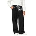 thumbnail image 6 of DJDLJWCJ Teen Girls Wide Leg Sweatpants Winter Warm Elastic Waist Drawstring Baggy Pants Side Pocket Athletic Pants Black Size 5, 6 of 7