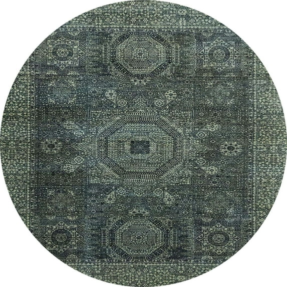 Ahgly Company Machine Washable Indoor Round Abstract Gunmetal Green Area Rugs, 6' Round