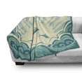 thumbnail image 3 of Dolphin Soft Flannel Fleece Throw Blanket, Nautical Inspirations in Dolphins with Rising Sun and Swirled Ocean Waves, Cozy Plush for Indoor and Outdoor Use, 50" x 60", Teal Pale Yellow, by Ambesonne, 3 of 6