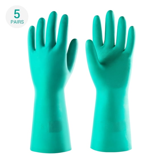 ThxToms 5 Pair Heavy Duty Cleaning Gloves, Latex Free Reusable Nitrile Chemical Resistant Gloves (Medium)