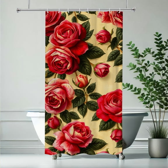 RKSupls Shower Curtain, Vintage Red Rose Seamless Pattern Waterproof Polyester Shower Curtain with Hooks for Chic Elegant Home Bathtub Bathroom Decor Washable Curtains