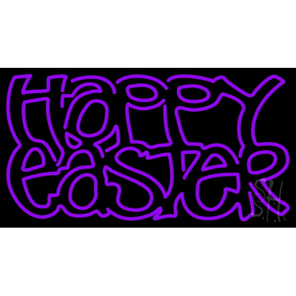 Happy Easter 2 LED Neon Sign 20 x 37 - inches, Clear Edge Cut Acrylic Backing, with Dimmer - Bright and Premium built indoor LED Neon Sign for special occasion decor.