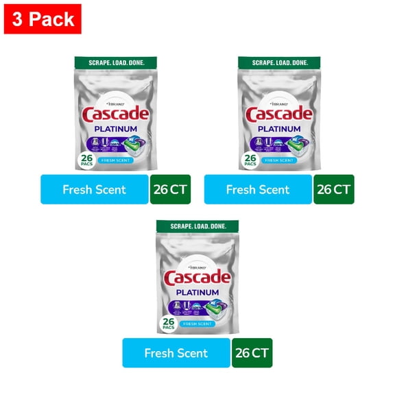 Cascade Platinum Dishwasher Pods Dishwasher Detergent Dish Detergent Soap Fresh 26 ct - 3 Pack