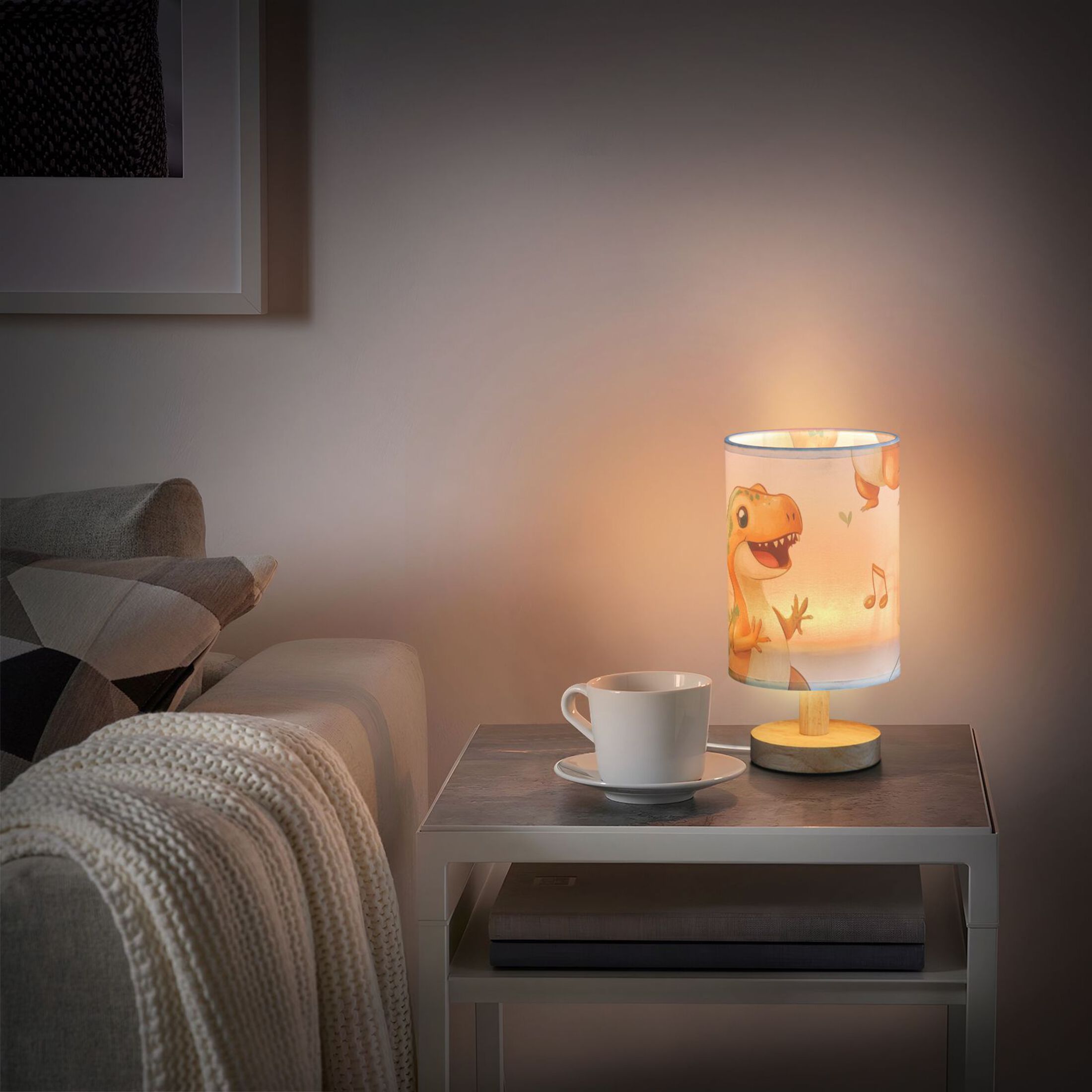 Cute Dinosaur Dancing Music Notes Leaves Table Lamp with USB Port LED Warm Light Lamp Night Light Home Decor