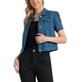 thumbnail image 5 of INSPIRE CHIC Women's Denim Jacket Short Puff Sleeves Turndown Collar Mother's Day Jean Jacket Denim Blue L, 5 of 7
