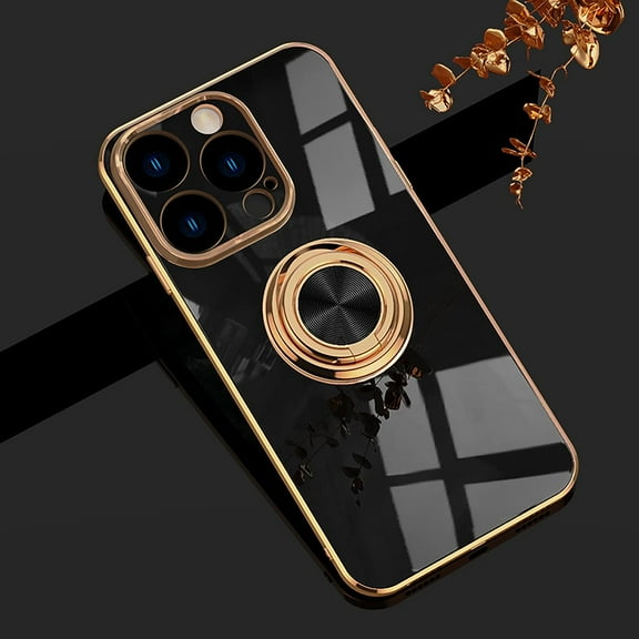 for iPhone 14 Pro Case with Ring Holder, 360 Rotatable Magnetic Kickstand Support Car Mount Slim Shockproof for Women Men Protective Phone Case for iPhone 14 Pro 6.1", Black/Gold