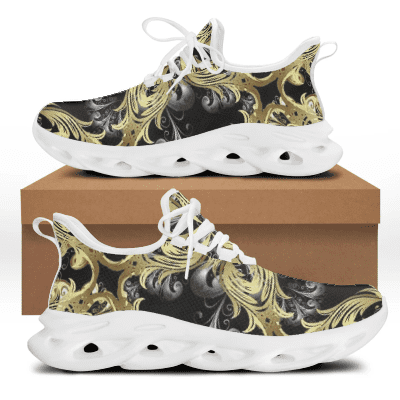 

HOMDOW Ladies Casual Luxury Gold Flower Pattern Brand Design Women Lightweight Flat Sneakers Lace-Up Shoes 2022