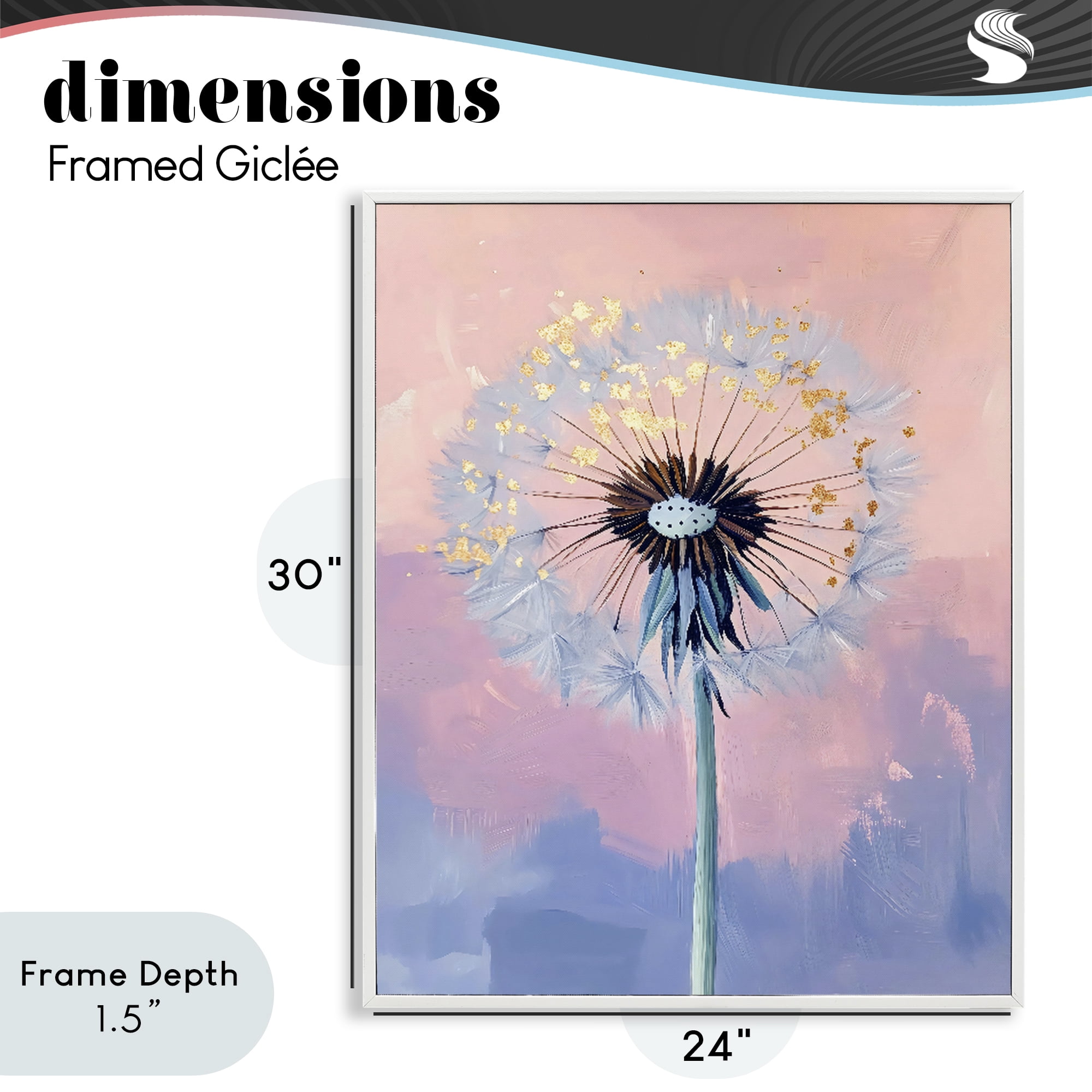 Stupell Industries Pastel Dandelion with Gold Seeds White Framed Giclee Art, design by The Prints Vibe