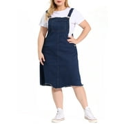 MODA NOVA Juniors' Plus Frayed Adjustable Strap Irregular Hem Denim Overall Dress 3X Navy Blue