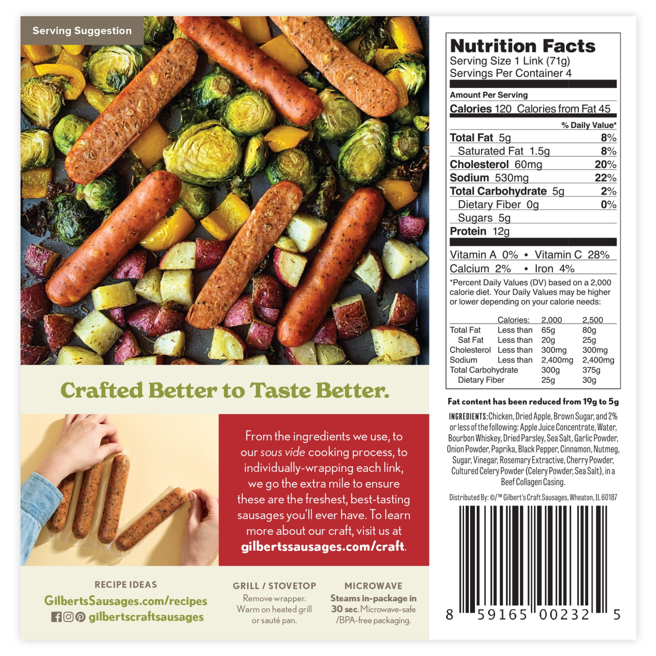 Gilbert's Bourbon Apple Chicken Sausage, 4 Links, 10 oz, Refrigerated