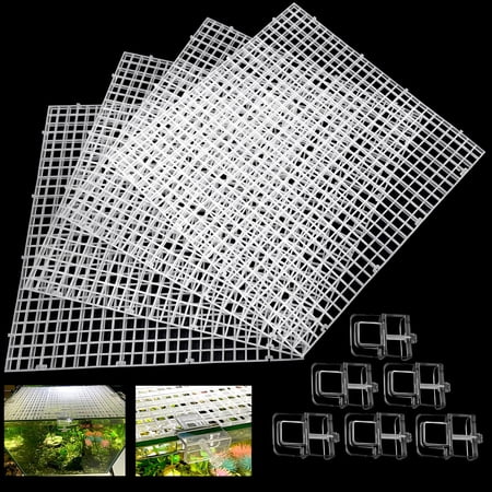 MISSMILE 4 Aquarium lid Hood Fish Tank top Cover Terrarium lid Plastic Grid Panel Egg Crate Grate 6 Aquarium Glass Cover Board Clip