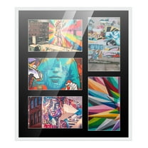 White Finish Collage Frame - Black Mat, Holds Five 5x7 Photos , UV Resistant Acrylic, Wall Hanging